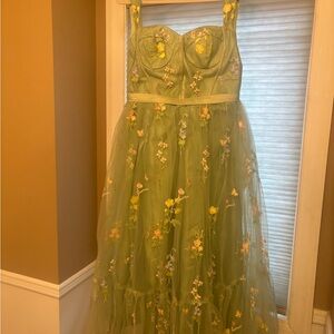 Floral Embroidered Green Tulle dress